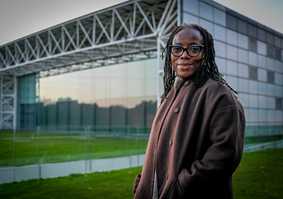 Tsitsi Dangarembga in front of the Sainsbury Centre