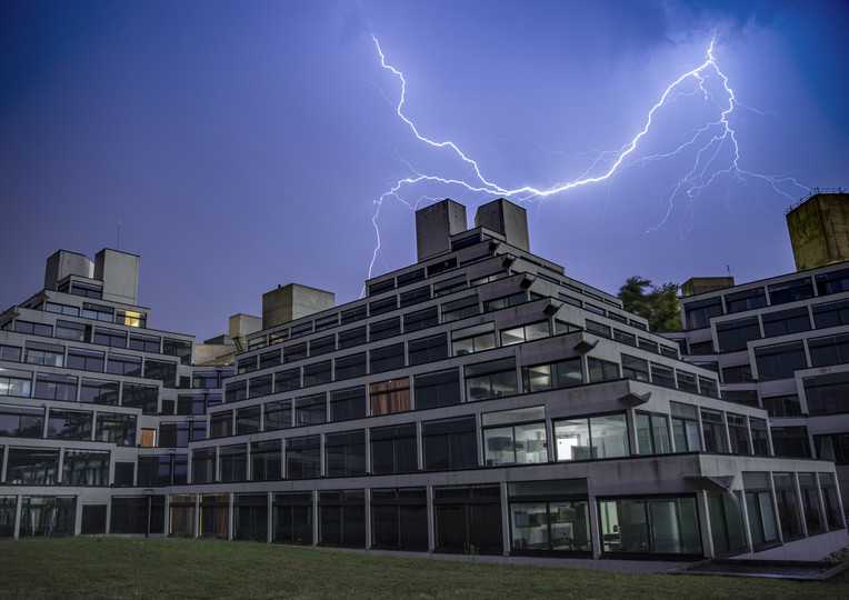 Picture of lightning striking about the Ziggurats