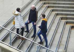 People standing on some stairs