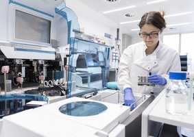 chemistry student in lab with equipment