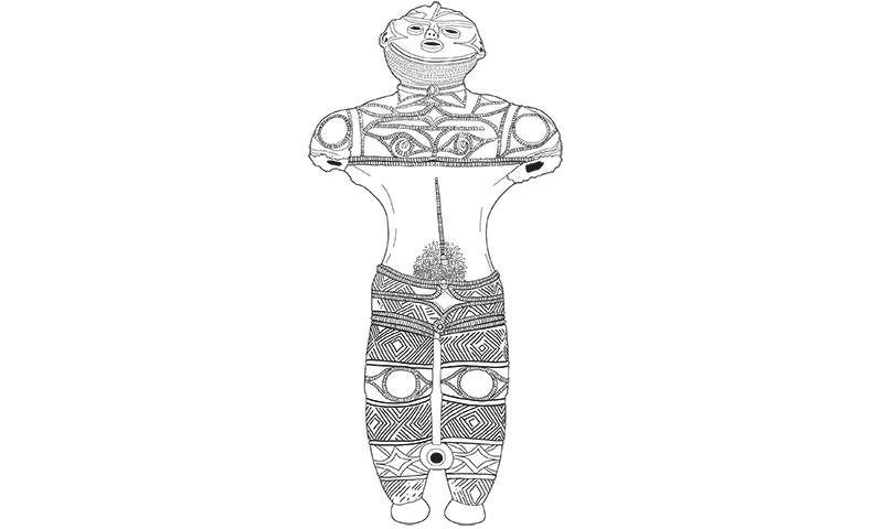 Line drawing of Chobonaino Dogu figure.