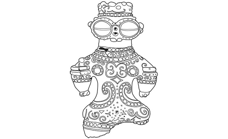 Line drawing of Shakodoki Dogu