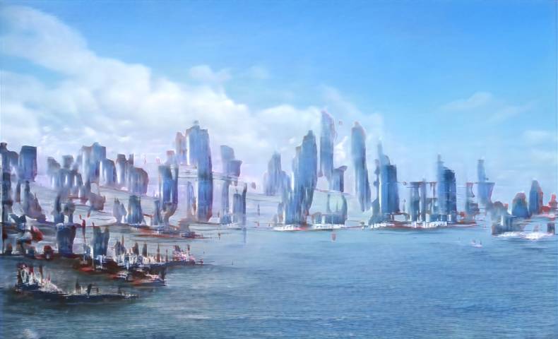 blue artwork of seascape