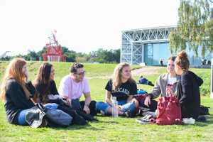 Students outside accommodation