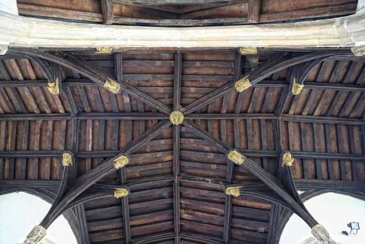Roof at St Peter Hungate  - a hipped transept roof with angel bosses