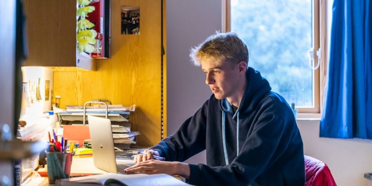 Ensuite Twin Britten House Student on Laptop Gallery