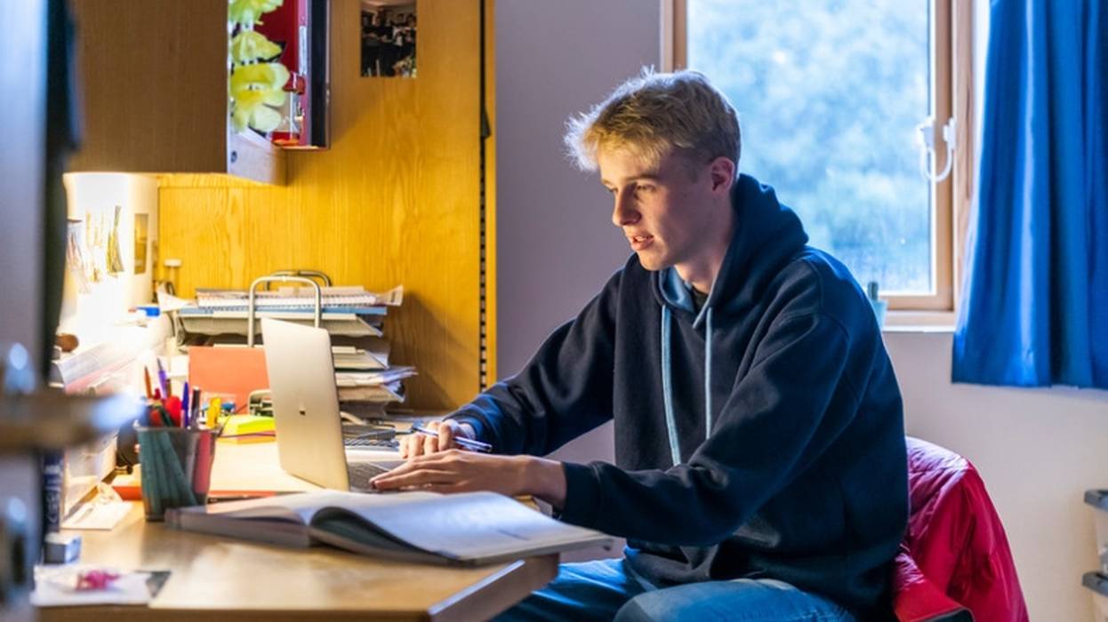 Ensuite Twin Britten House Student on Laptop Gallery