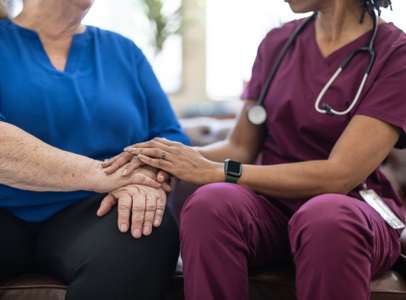 health care professional with client