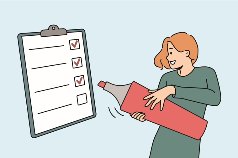 smiling young woman with a checklist